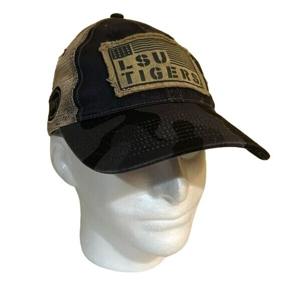 LSU Tigers Camo Mesh Snapback Hat Cap American Flag Patch By OHT Tailgate New - Picture 1 of 7